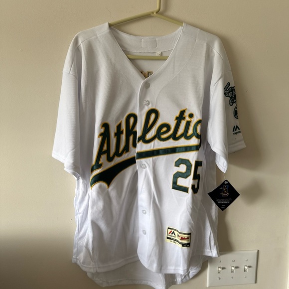 Majestic White and Green Athletic Jersey